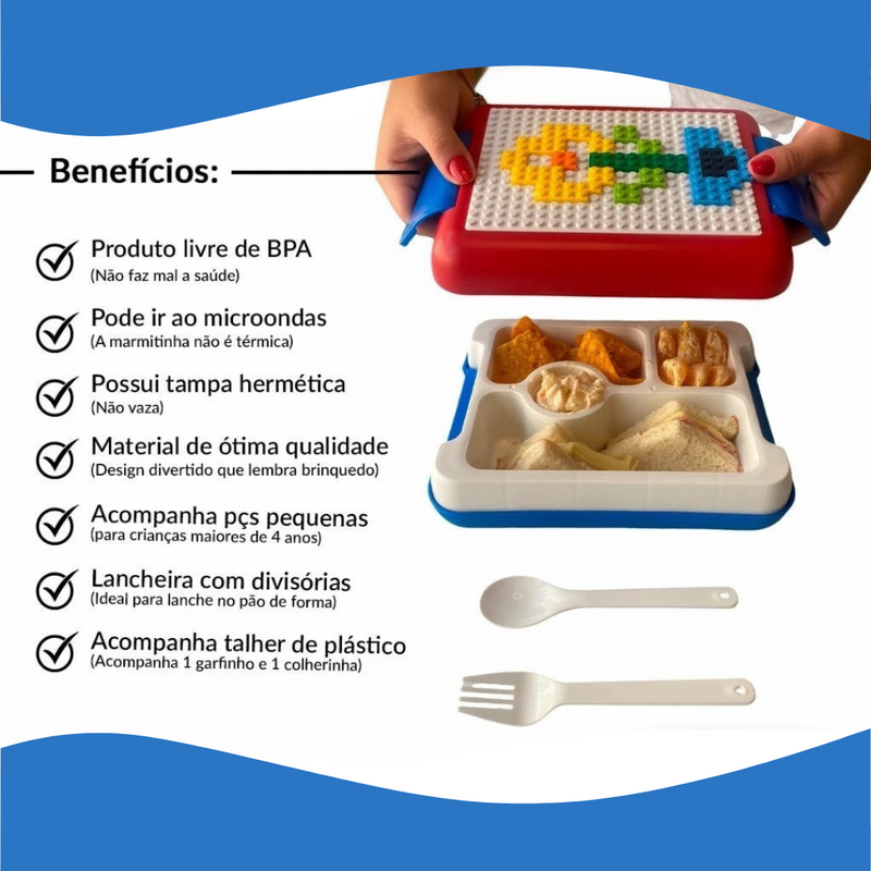 Lancheira Infantil Maleta Bento Box Bloco Lego