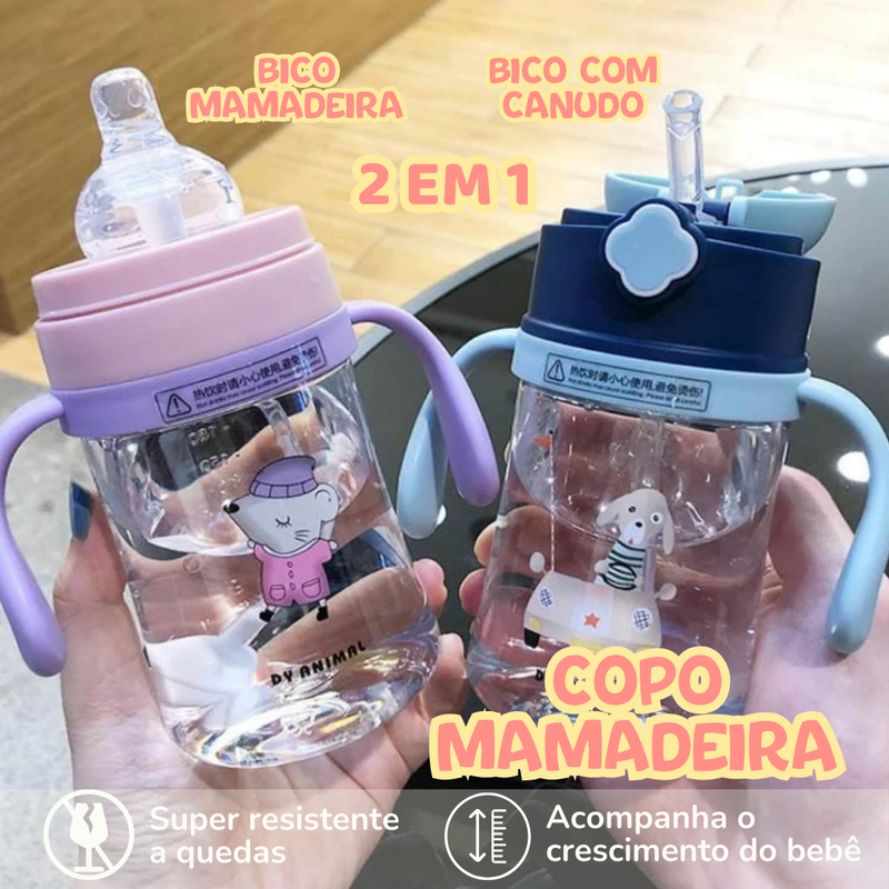 Copo Mamadeira Infantil 2 em 1 Anti Vazamento 240 ml