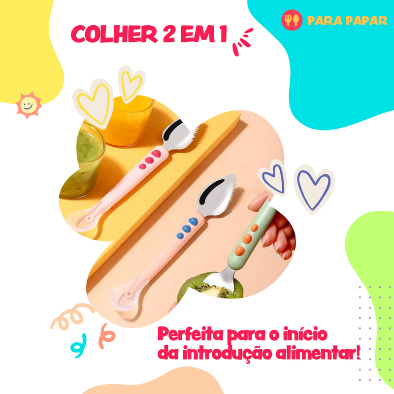 Colher de Silicone 2 em 1: Para Raspar e Oferecer Frutas