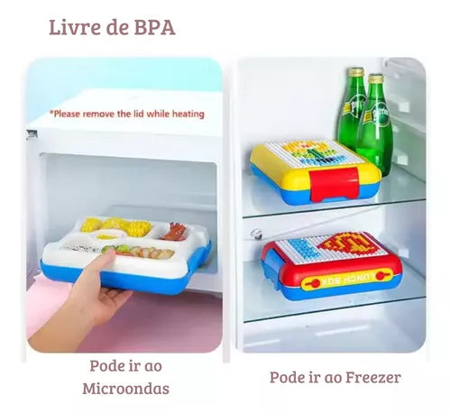 Lancheira Infantil Maleta Bento Box Bloco Lego