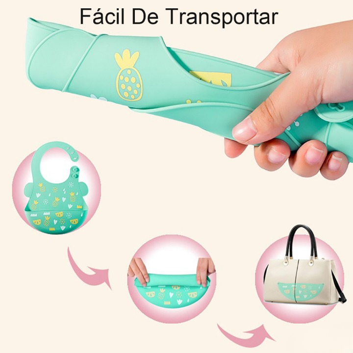 Babador de Silicone para Bebê com Bolso Cata Migalhas