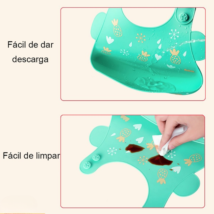 Babador de Silicone para Bebê com Bolso Cata Migalhas