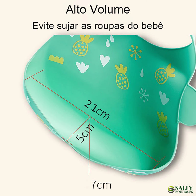 Babador de Silicone para Bebê com Bolso Cata Migalhas