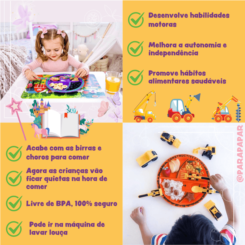 Kit Alimentação Divertida (Construção, Dinossauro e Conto de Fadas) - Para Papar