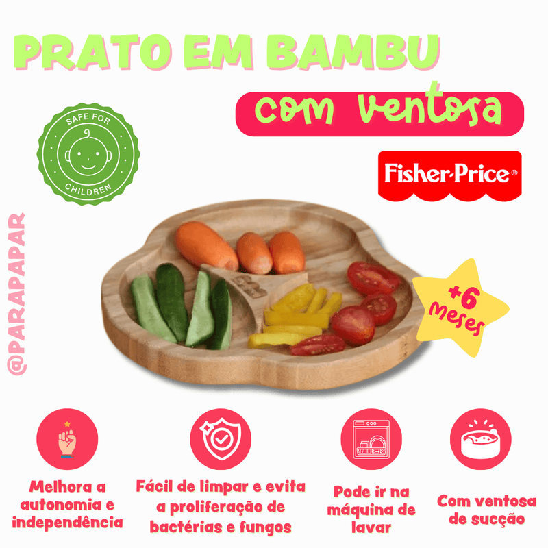 Prato em Bambu Com Ventosa Linha Bam N' Boo - Fisher Price - Para Papar