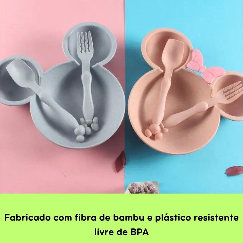 Prato Infantil Minnie com Talheres - Kit de Introdução Alimentar Disney